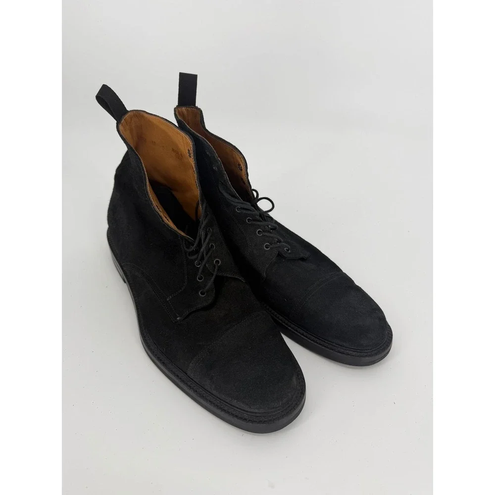 Barneys New York Mens Black Suede Cap Toe Combat Boots Made in Italy Size 12
